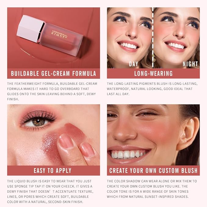 KIMUSE Soft Cream Blush Makeup, Liquid Blush for Cheeks, Weightless, Long-Wearing, Smudge Proof, Natural-Looking, Dewy Finish-VivaGrace Women
