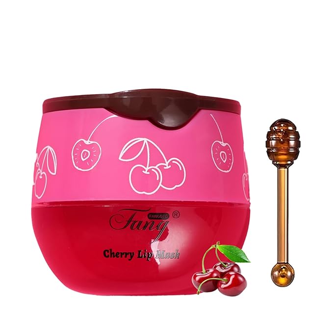 1 PCS Bee Lip Balm Lip Mask Honey Pot, Cherry Moisturizing Sleeping Lip Mask Overnight with Sticks, Lip Balm Honey Pot Lip Balm Hydrating Prevention Dry and Crack Lip Scrubs Exfoliator-VivaGrace Women