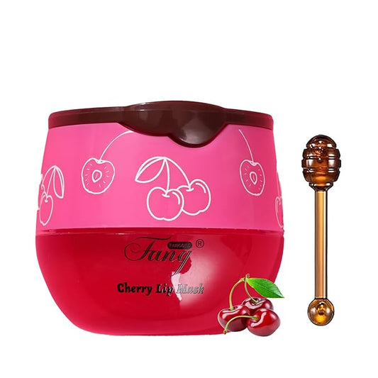 1 PCS Bee Lip Balm Lip Mask Honey Pot, Cherry Moisturizing Sleeping Lip Mask Overnight with Sticks, Lip Balm Honey Pot Lip Balm Hydrating Prevention Dry and Crack Lip Scrubs Exfoliator-VivaGrace Women