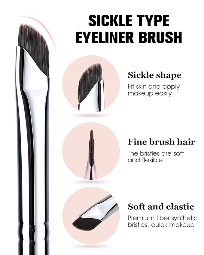 Eyeliner Brush, EIGSHOW Sickle Angled Gel Eyeliner Makeup Brush for Precise Eye Liner, Eyebrow, Eyelid with Ultra Thin Curved Vegan Bristles (E865)-VivaGrace Women