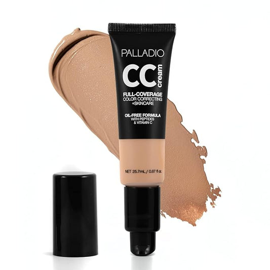 Palladio Full-Coverage Color Correction CC Cream, Oil-Free with Peptides & Vitamin C, Best for Correcting Redness and Uneven Skin Tone, Buildable Foundation Coverage (Tan 41N)-VivaGrace Women