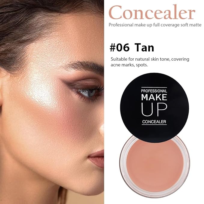 Pot Concealer with Makeup Brush Set,Tattoo Color Correcting Concealer,Full Face Color Correcting Conceal Foundation,Under Eye Concealer Brightener Dark Eye Ring corrector de ojeras (06-TAN)-VivaGrace Women