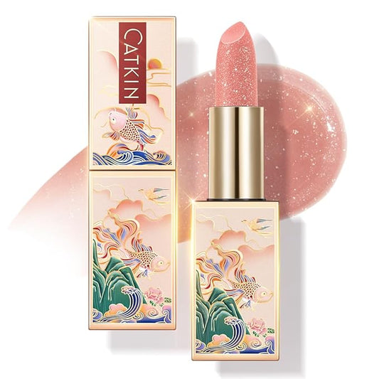 CATKIN Lip Balm Color Tinted Glitter Lipstick Ultra Hydrating Lip Moistrurizer Chapstick with Vitamin E Nourishing For Cracked & Dry Lips 0.12 oz C09 Aurora - Light Pink-VivaGrace Women