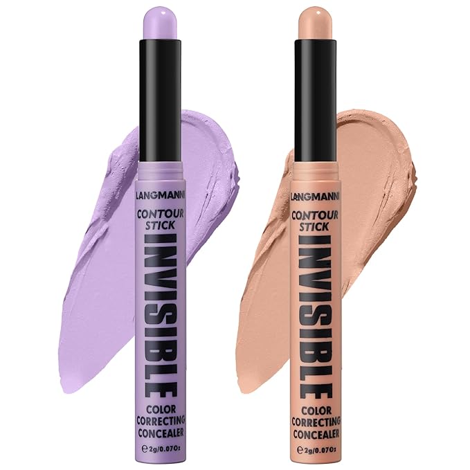 LANGMANNI Multi-Use Face Contour Stick,Highlighter & Concealer Stick, Combo Use For Correcting Color Balancing (#03+#04 Lavender+Dark Peach)-VivaGrace Women