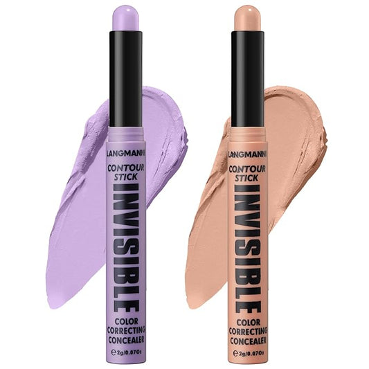 LANGMANNI Multi-Use Face Contour Stick,Highlighter & Concealer Stick, Combo Use For Correcting Color Balancing (#03+#04 Lavender+Dark Peach)-VivaGrace Women