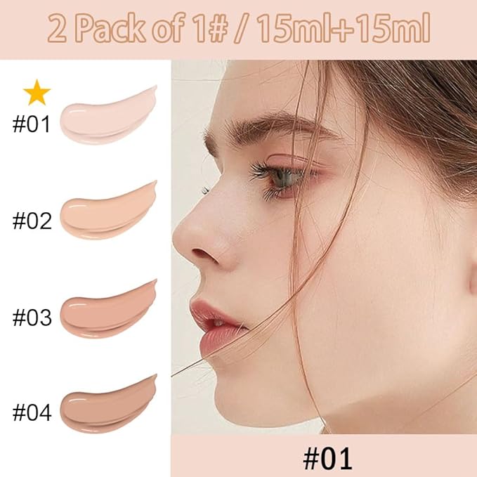 2 Pack Liquid Foundation Cream with Foundation Brush for Face Makeup,Durable Full Coverage Matte Concealer Make Up,Oil Control & Waterproof Base Primer -1 Fl.Oz (#01)-VivaGrace Women