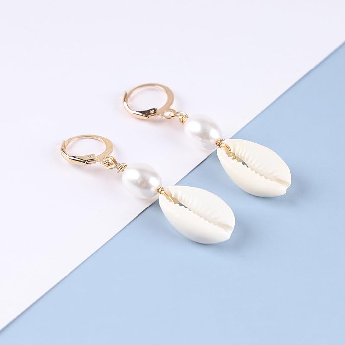 Boho Shell Drop Earrings Vintage Gold Star Shell Dangle Earrings Statement Cowrie Shell Hook Earrings Summer Beach Seashell Earrings Jewelry for Women-VivaGrace Women