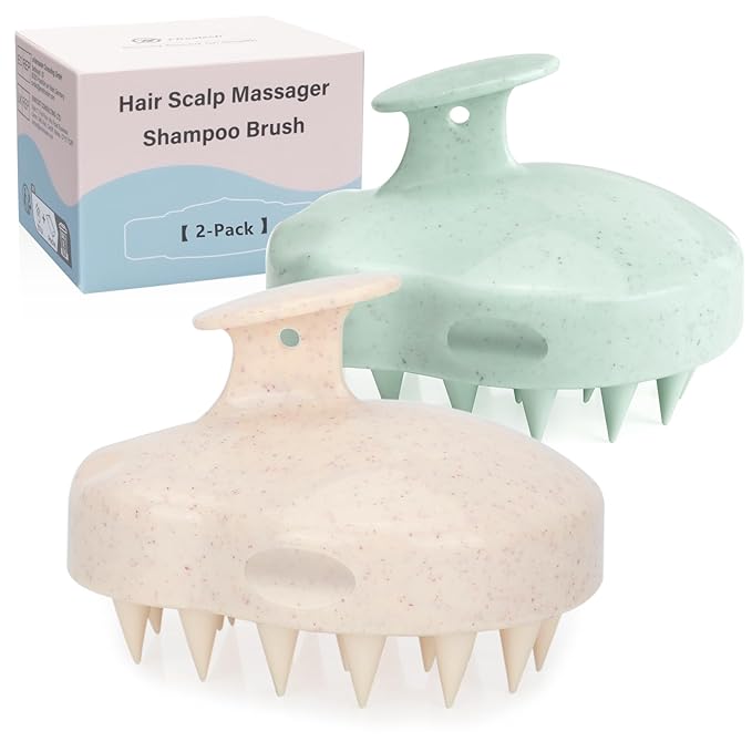 FREATECH 2-Pack Wheat Straw Hair Scalp Massager Shampoo Brush with Silicone Bristles for Hair Growth and Dandruff, Scalp Scrubber Head Exfoliator for Wet & Dry Use, Women Men Kids-VivaGrace Women
