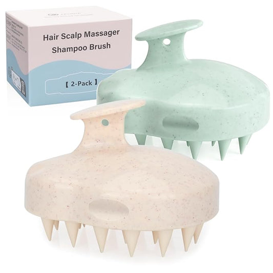 FREATECH 2-Pack Wheat Straw Hair Scalp Massager Shampoo Brush with Silicone Bristles for Hair Growth and Dandruff, Scalp Scrubber Head Exfoliator for Wet & Dry Use, Women Men Kids-VivaGrace Women