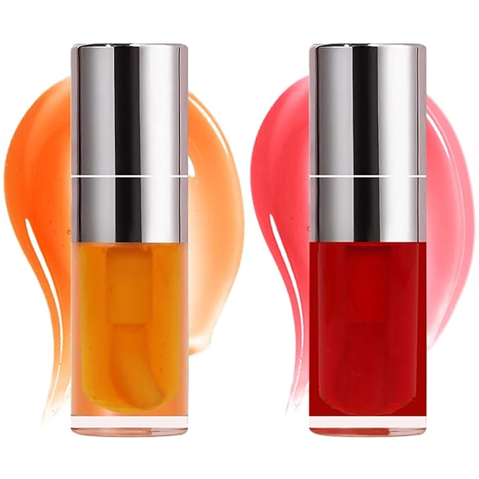 Lip Glow Oil Set, 2 Pcs Comforts Plumping Lip Oil, Refreshes Hydrating Lip Gloss Oil, Non-sticky Lip Plumper Gloss, Nourishing Lip Oil Tinted Lip Balm Lip Care, Soothes Tinted Lip Oil For Dry Lip-VivaGrace Women