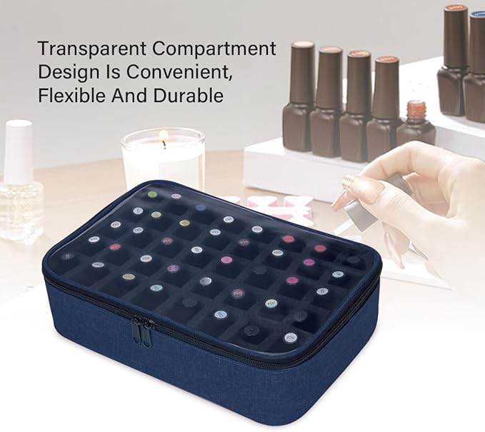Small Clear Nail Polish Organizer Holds 40 bottles(15ml-0.5fl.oz) Nail Polish Case Multifunctional Nail Polish Bag organizer, Cosmetic Travel Makeup Bags for Women Blue