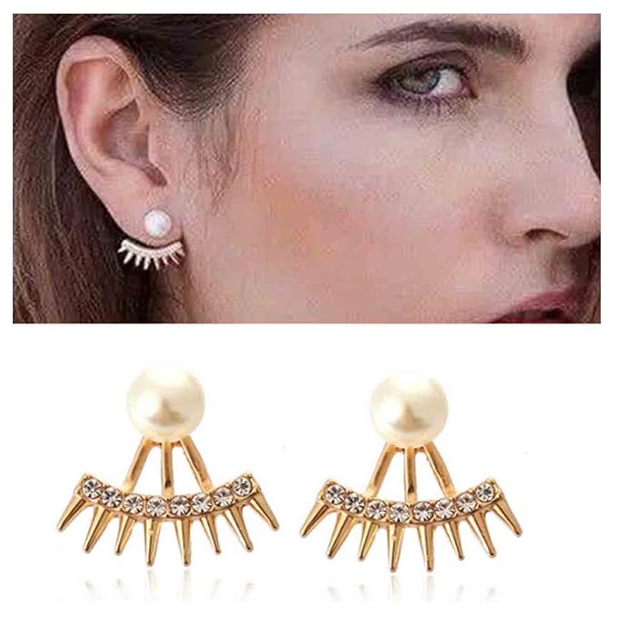Punk Spike Ear Jacket Earrings Gold Pearl Studs Earrings Minimalist Front Back Studs Earrings Modern Edgy Earrings Jewelry for Women and Girls Gift-VivaGrace Women