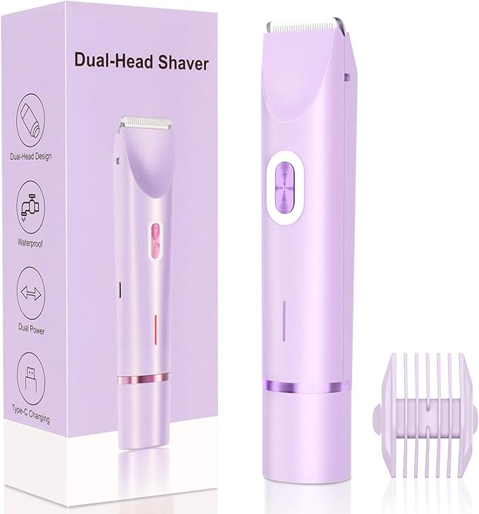 2025 New 2-in-1 Electric Bikini Trimmer for Women - Dual Head Electric Razor,Waterproof Painless Bikini Shaver, Pubic Hair Trimmer for Private Area & Body Hair, Purple-VivaGrace Women