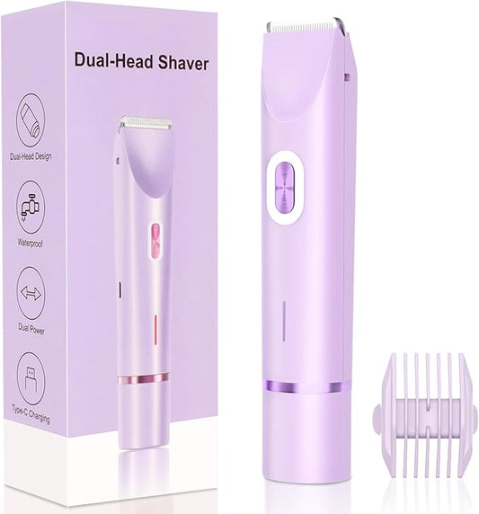 2025 New 2-in-1 Electric Bikini Trimmer for Women - Dual Head Electric Razor,Waterproof Painless Bikini Shaver, Pubic Hair Trimmer for Private Area & Body Hair, Purple-VivaGrace Women