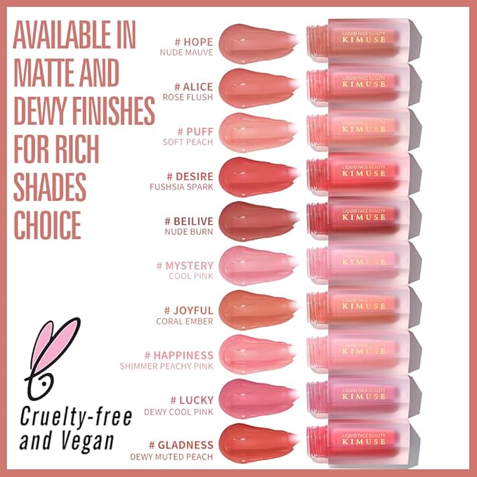 KIMUSE Soft Cream Blush Makeup, Liquid Blush for Cheeks, Weightless, Long-Wearing, Smudge Proof, Natural-Looking, Dewy Finish-VivaGrace Women