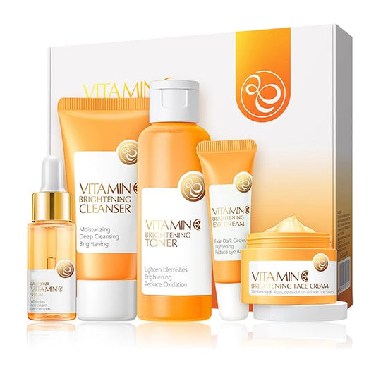 Skin Care Set ,Vitamin C Facial Serum Care Set ,Skin Care Routine Kit -Cleanser, Face Serum, Face Cream,Toner, Eye Cream,Anti- Aging Skin Care Sets & Kits,Women Gift Sets (SetD)-VivaGrace Women