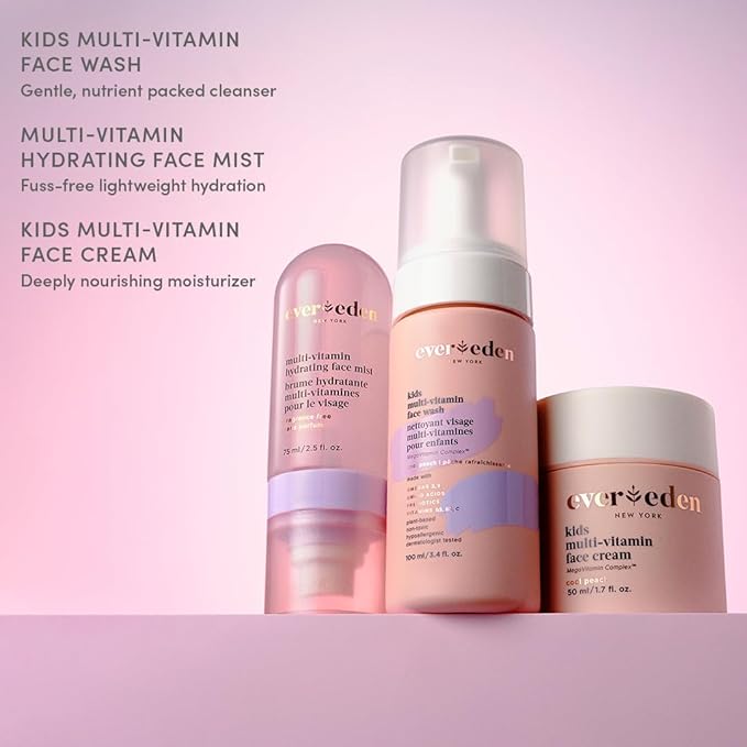 Evereden Kids Multi-Vitamin Hydrating Face Mist | Nourishing Face Spray, Preppy Skincare Essential for Ages 6+ | Clean Formula Safe for Sensitive Skin | Multi-Vitamin Complex, Peach & Mango Juice-VivaGrace Women