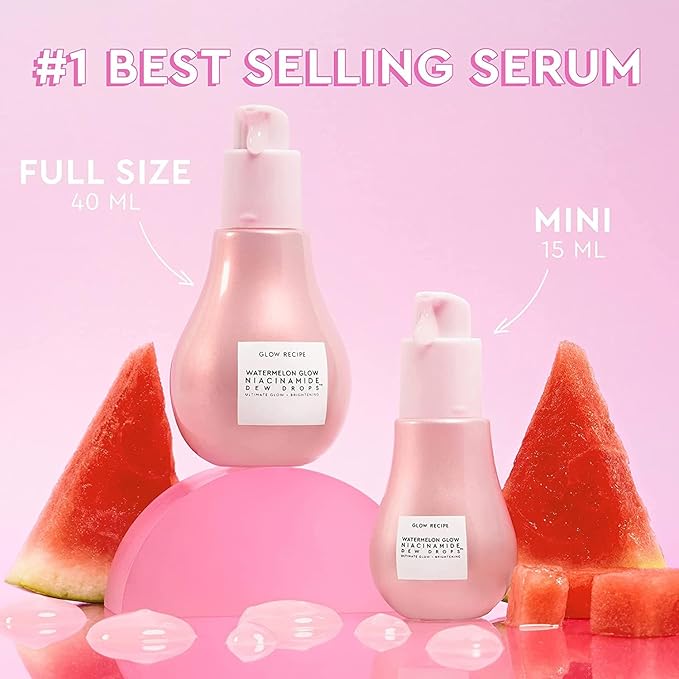 Glow Recipe Watermelon Niacinamide Dew Drops - Brightening, Plumping Hydrating Face Serum, Makeup Primer + Liquid Highlighter with Hyaluronic Acid - Dewy & Glowing Korean Skin Care (40ml)-VivaGrace Women