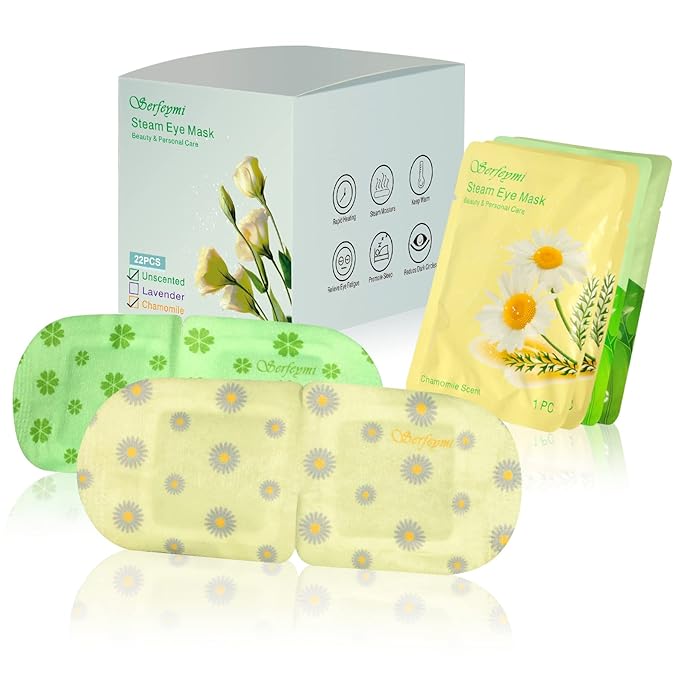 Serfeymi 22 Packs Steam Eye Masks Self Heating Warm Eye Mask, Disposable Eye SPA Heated Eye Mask for Sleeping, Relieve Eye Fatigue, Gifts Mother's Day -Unscented(11PCS)+ Chamomile(11PCS)-VivaGrace Women