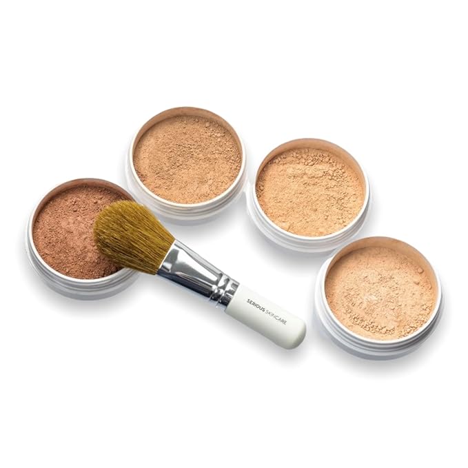 Serious Skincare BELLA ROSE PRO-MINERALS Loose Mineral Powder Makeup Foundation SPF 15 with Goat Hair Application Brush – Sheer to Full Coverage – Luminous Matte Finish – Men and Women - 0.50 oz - Tan-VivaGrace Women
