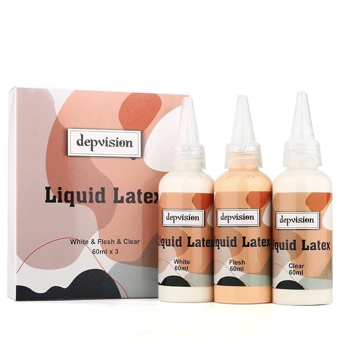 Depvision Liquid Latex 3 Colors Set White Fresh Clear Color For Special Effects Wound Waterproof Professional Makeup Artist Skin Illustrator SFX Monster Zombie (60ml * 3 color)-VivaGrace Women