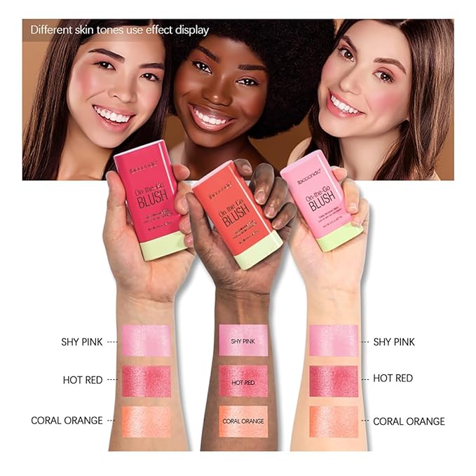 Multi-Use Makeup Blush Stick, Tinted Solid Moisturizer On-the-Go Blush, Multi-use Cream Blush Stick for Cheek & Eyes & Lips, Waterproof Natural Nude Makeup for All Skin (1# Shy Pink)-VivaGrace Women