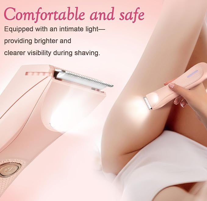 Riokko Bikini Trimmer for Women with LED Light and IPX7 Waterproof Dual Charging, Skin-Safe Cordless Pubic Hair Shaver with Battery Indicator-VivaGrace Women