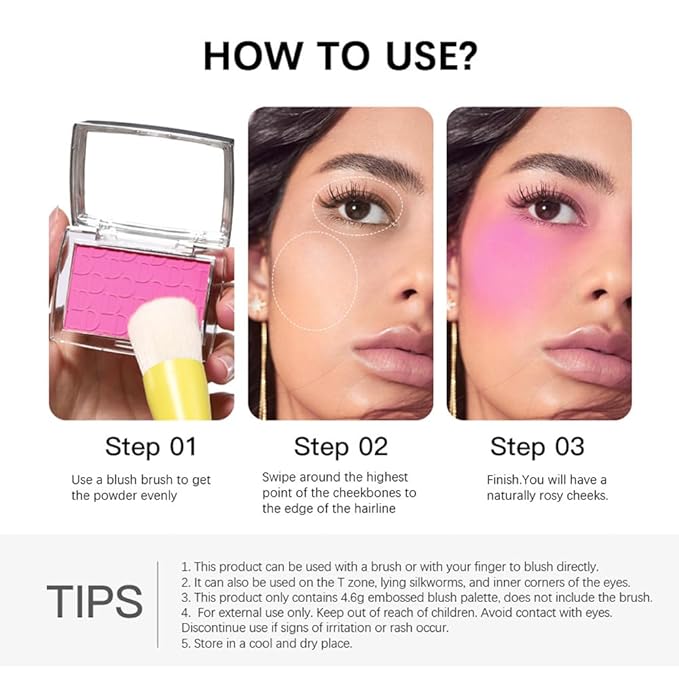 Pink Powder Blush Palette, Multi-Use Makeup Blusher Pink Face Powder for Eyes, Lips, Cheeks, Blendable Formula-VivaGrace Women