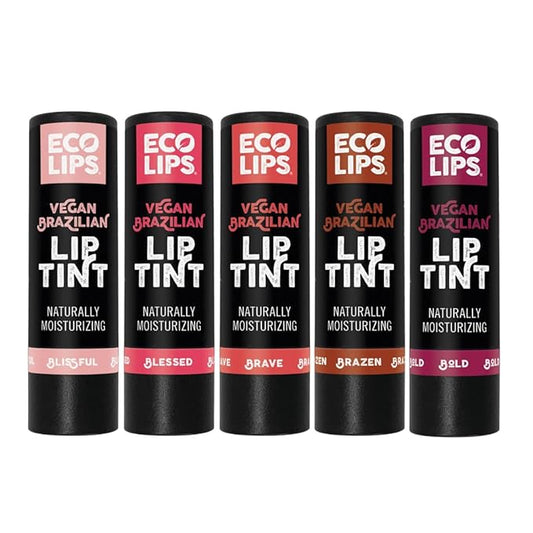 Eco Lips Vegan Cruelty-Free Brazilian Lip Tint Variety Pack - 100% Natural Lip Balm (Blessed, Blissful, Brave, Brazen, Bold) (5 Pack) | Made in USA-VivaGrace Women