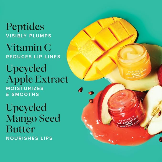 Farmacy Plump + Shine Lip Smoothie Duo - Peptide Lip Balm - Lip Moisturizer & Plumper with Vitamin C - Apple & Mango with High Gloss Finish-VivaGrace Women