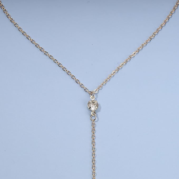 Boho Crystal Y Drop Necklace Choker Gold Long Y Necklace Chain Minimalist Cz Lariat Necklace Classic Simple Y Lariat Necklace Jewelry for Women and Girls Gifts-VivaGrace Women