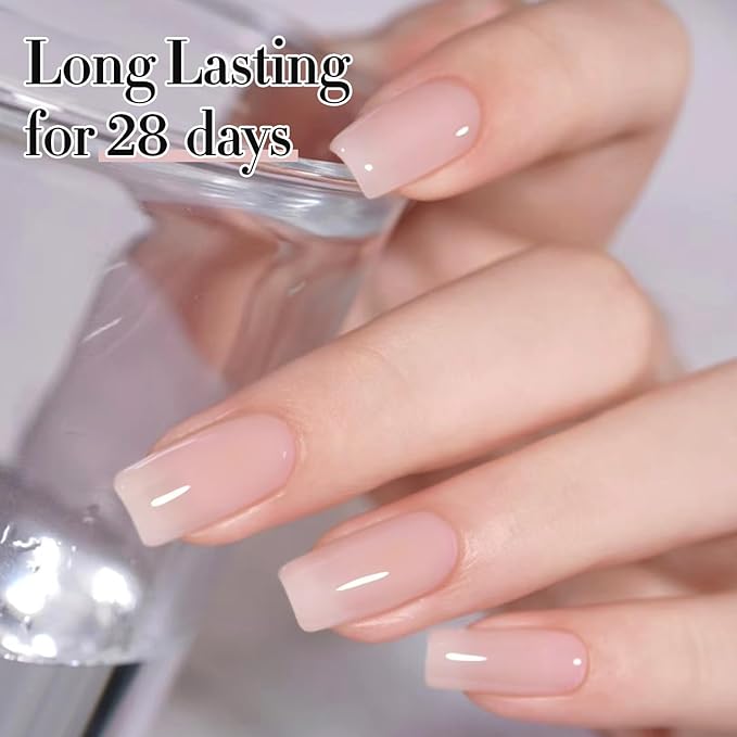 Double Rhythm Translucent Gel Polish Sheer Neutral Natural Light Milky Same Color Same Bottle 15ML Jelly Nail Polish Nail Art DIY at Home (Milky Pink-A1377)-VivaGrace Women