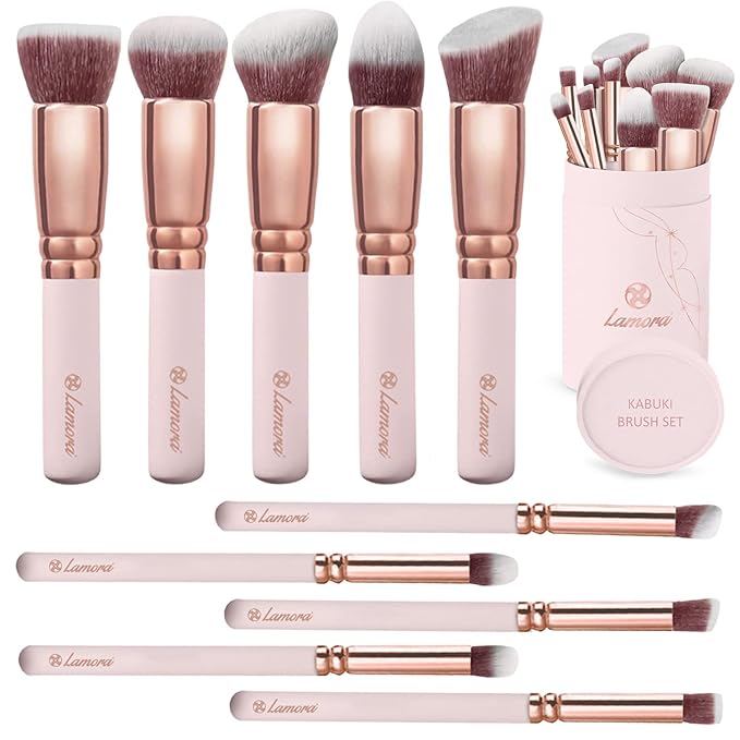 Kabuki Makeup Brush Set - Foundation Powder Blush Concealer Contour Brushes - Perfect for Liquid, Cream or Mineral Products - 10 Pc Collection with Premium Synthetic Bristles for Eye and Face Cosmetic-VivaGrace Women