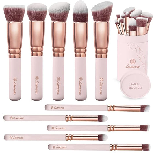 Kabuki Makeup Brush Set - Foundation Powder Blush Concealer Contour Brushes - Perfect for Liquid, Cream or Mineral Products - 10 Pc Collection with Premium Synthetic Bristles for Eye and Face Cosmetic-VivaGrace Women