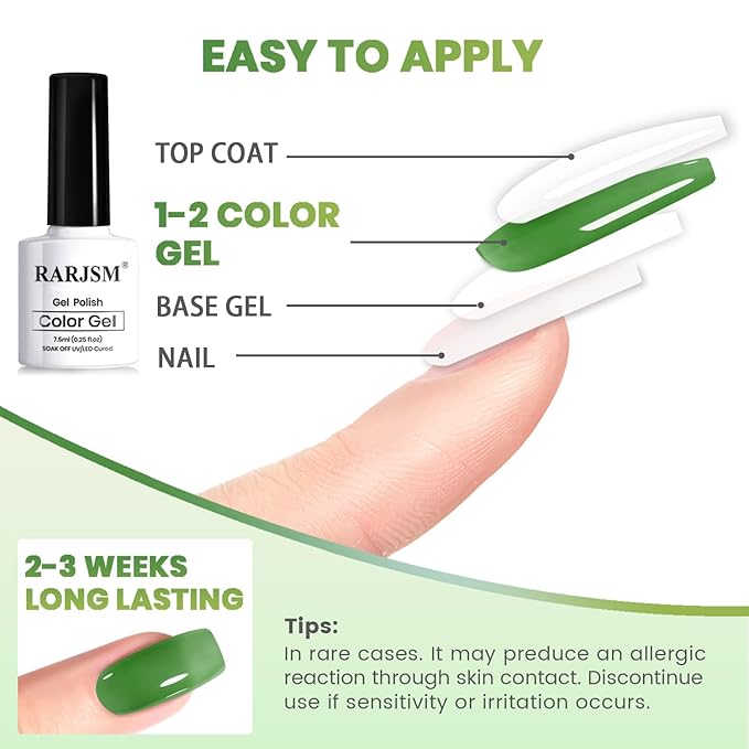 RARJSM Green Jelly Glass Gel Nail Polish Set 6pcs Clear Crytal Army Dark Jade Sage Green Transparent Sheer Amber Series Milky Diamond Cat Eye Gel Varnish LED UV Curing Requires-VivaGrace Women