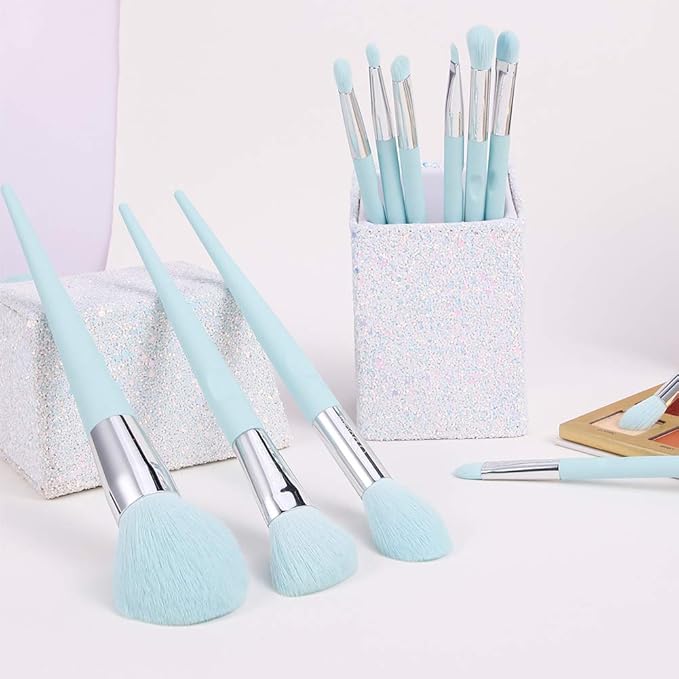 DUcare Makeup Brushes with Holder - 10Pcs Professional Synthetic Make Up Brushes Set for Blush Concealer Foundation Bronzer Powder Eyebrow Contour Eyeshadow Blending Makeup Brush Set, Ice Lake Blue-VivaGrace Women