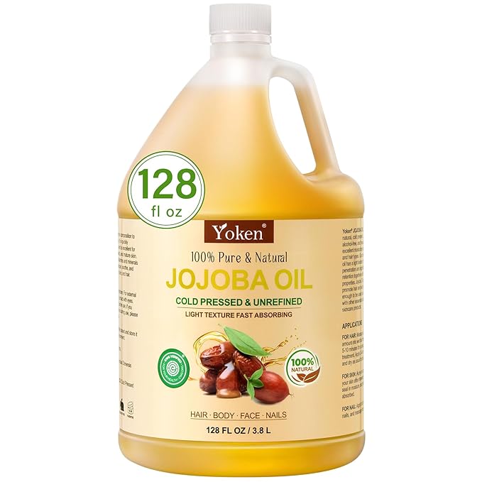 Yoken 1 Gallon Jojoba Oil EWG Verified - 100% Pure Jojoba Oils Bulk Cold Pressed Unrefined Hexane Free Virgin Golden jojoba Carrier Oil for Hair Skin Massage DIY Natural Body Moisturizer-VivaGrace Women