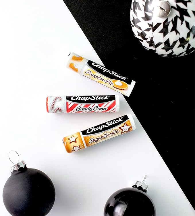 ChapStick Holiday Collection - Candy Cane, Pumpkin Pie & Sugar Cookie Flavors - Blister Pack of 3 Sticks 0.15 Each - Pack of 6 = 18 Sticks, Great Holiday Gift 3 Count (Pack of 6)-VivaGrace Women