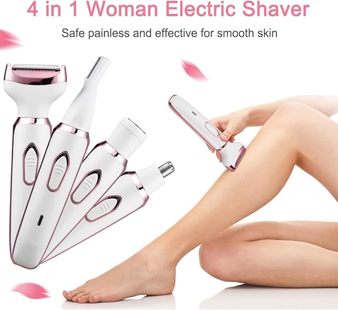 Bikini Trimmer for Women, Electric Razor Hair Shaver for Face Nose Eyebrow Beard Mustache Arm Leg Armpit Bikini, Replaceable Lady Facial Razor, Painless Rechargeable 4 in 1 Women Body Shaver for Trip-VivaGrace Women
