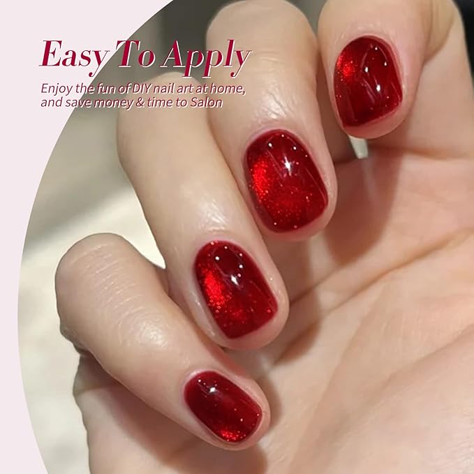 Born Pretty Jelly Burgundy Gel Nail Polish Ruby Red Glitter Cat Magnetic Eye Gel Nail Polish Fall Winter Blood Cherry Wine Red Gel Polish Glitter Soak Off Nail Art Salon Manicure Home Gift 7ml 6pcs-VivaGrace Women