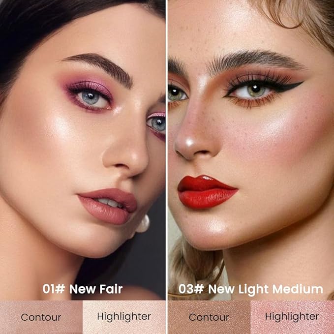 evpct 2in1 Face Shaping & Contouring Stick Cream Contour Concealer Bronzer Stick Makeup Kit for Beginner Face Highlighter Makeup Stick contorno maquillaje de maquillaje, NEW Fair + NEW Light Medium-VivaGrace Women