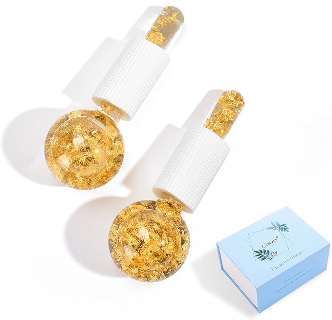 Ice Cryo Sticks Facial Globe with Golded Essence- 2PC Cooling Globes for Cold or Hot Skin Massagers, Face Globe for Skin Care Routine-VivaGrace Women