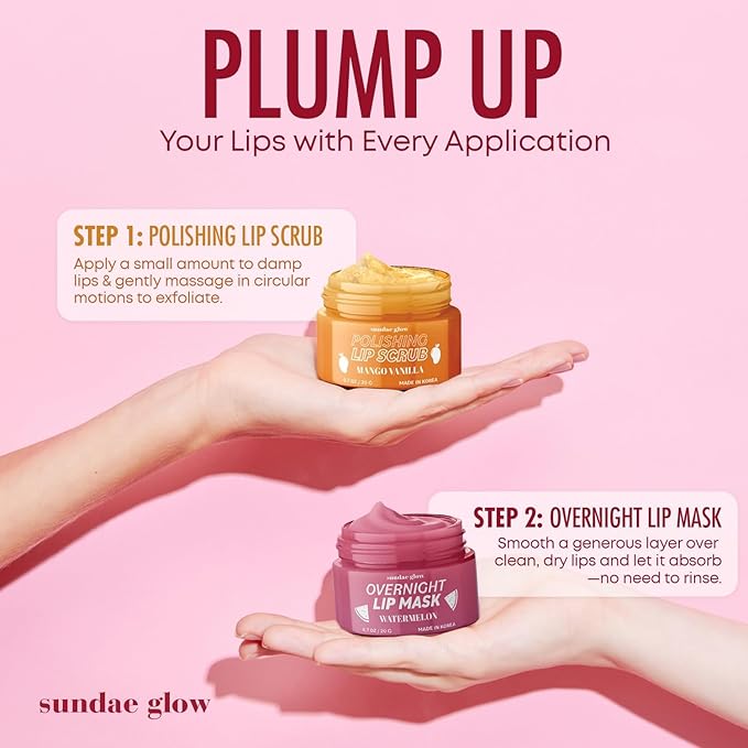 Mango, Vanilla & Watermelon Duo Lip Mask & Scrub - Dermatologist Tested, Anti-Aging, Korean Skin Care, Deep Hydration - Smooth, Soft & Plump Lips - Clean Beauty, Vegan, Non-GMO - 1 Pack-VivaGrace Women