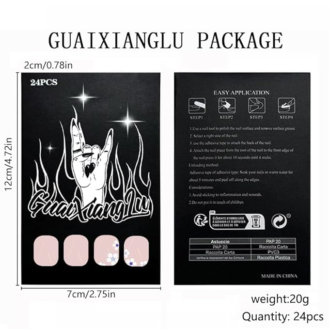 24Pcs Short Press on Nails White French Tip Fake Nails Small Flower Glue on Nails Spring False Nails Full Cover Glossy Stick on Nails Cute Flower Fake Nails for Women Manicure Kit