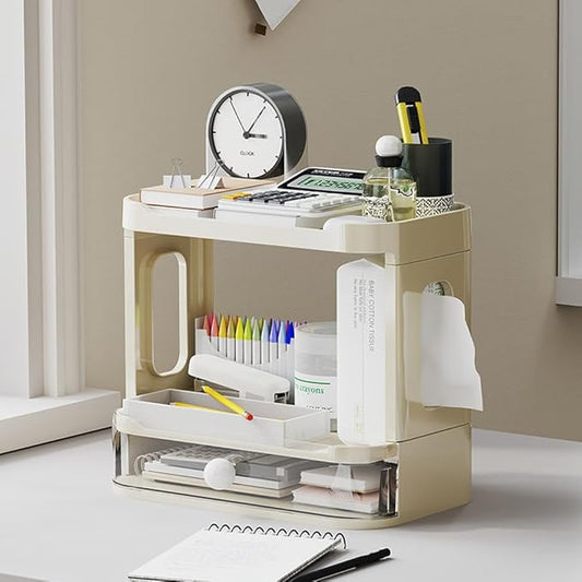 3-Tier Desk Organizers & Dispensers，Mail Holder for Office Desk Organization，Kitchen Spice Rack or Bathroom Countertop Organizer, Gift for Teachers, Classmates, and Friends (Beige)-VivaGrace Women