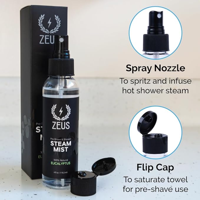 ZEUS 100% Natural Eucalyptus Oil Steam Mist, Aromatherapy Spray for Shower, Sauna, Bath & Pre-Shave, Nasal Relief & Spa-Inspired Refreshment (Made in USA) 4 oz.-VivaGrace Women
