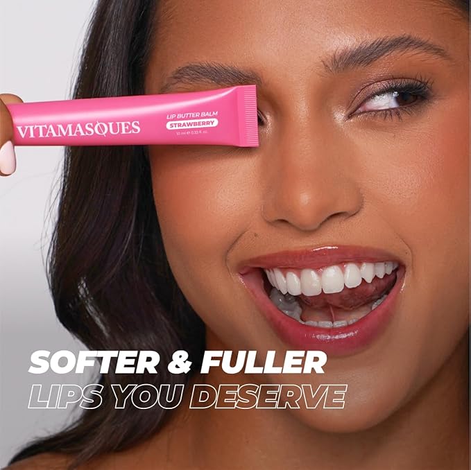 Vitamasques Lip Butter Balm Strawberry, Korean Lip Balm - Peptide Lip Treatment - Lip Balm Hydrating - Light Tinted Lip balm - Made in Korea - 0.33 fl.oz-VivaGrace Women