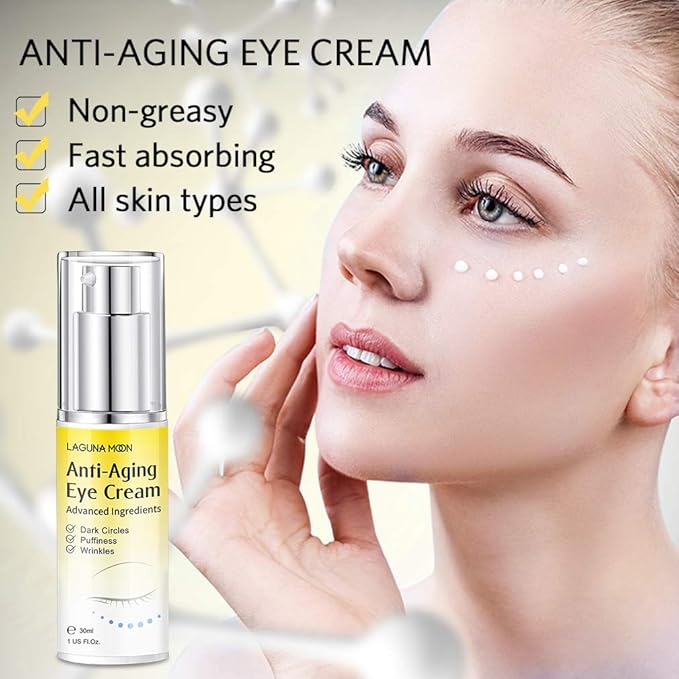 Lagunamoon Advanced Repair Eye Cream - Anti-Aging, Natural, Under Eye Cream - Hyaluronic Acid for Dark Circles, Puffiness, Fine Lines, Wrinkles - for All Skin Types (30mL / 1 Fl Oz)-VivaGrace Women