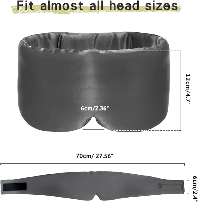 100% Handmade Bamboo Sleeping Eye Mask for Women for Men,Night Masks,Organic Sleep Mask,Blockout Eye Mask for Sleeping,Large Size Adjustable (1 PC, Dark Grey)-VivaGrace Women