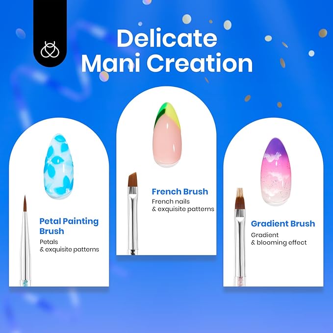 Beetles Nail Art Brushes, 8pcs Double-headed Nail Art Tool Set, Nail Dotting Tools, Striping Nail Art Brushes for Lines, Nail Drawing Pen with Bow knot Stickers Gift for Women-VivaGrace Women